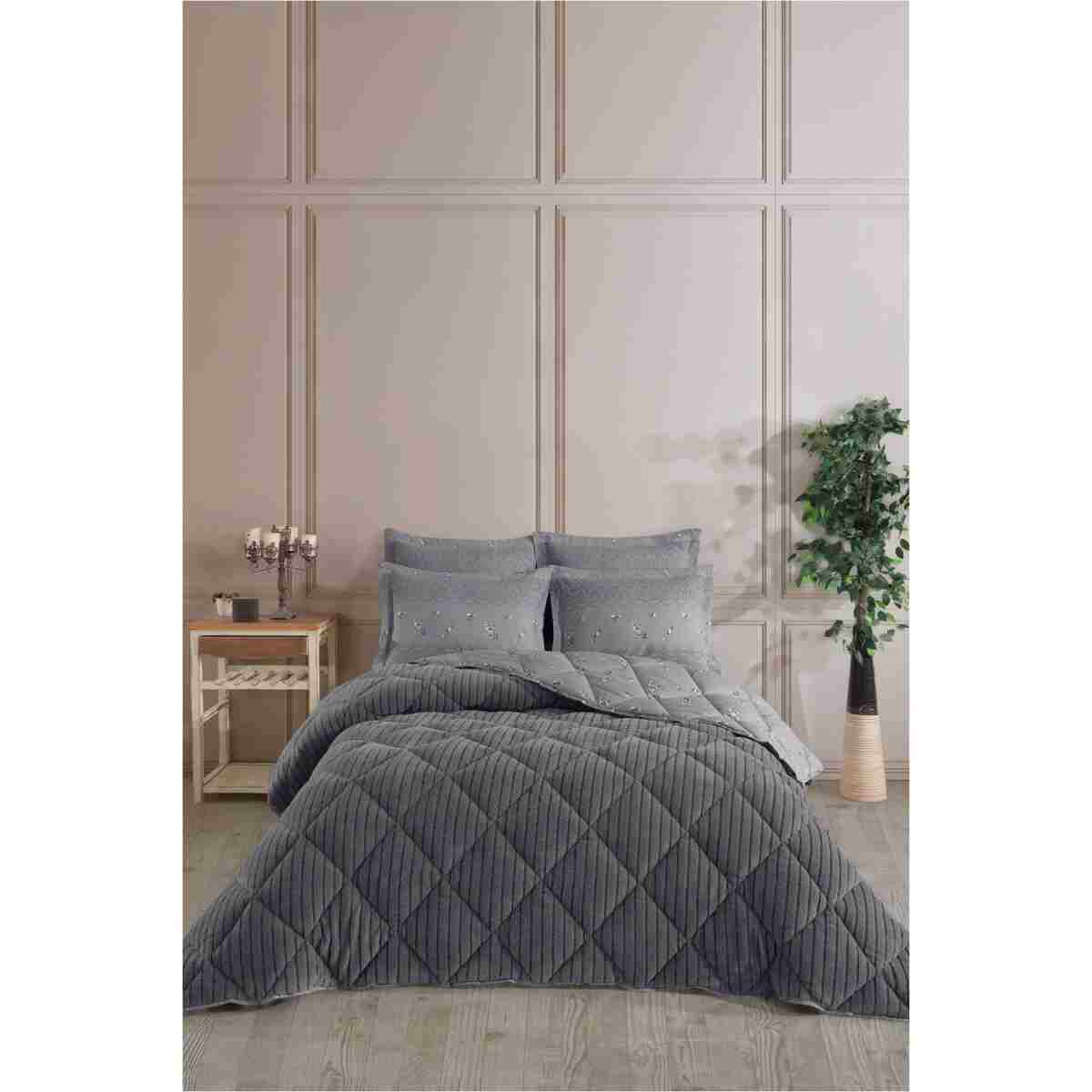Otelonia Striped Jakarlı Wellsoft Çift Kişilik Uyku Seti Lastikli Çarşaflı 4 Parça - Görsel 17