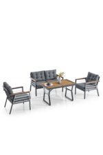 Evdemo Lara Metal Puflu Bahçe Balkon Takımı 3+1+1+Ahşap Masa Cappuccino - Görsel 8