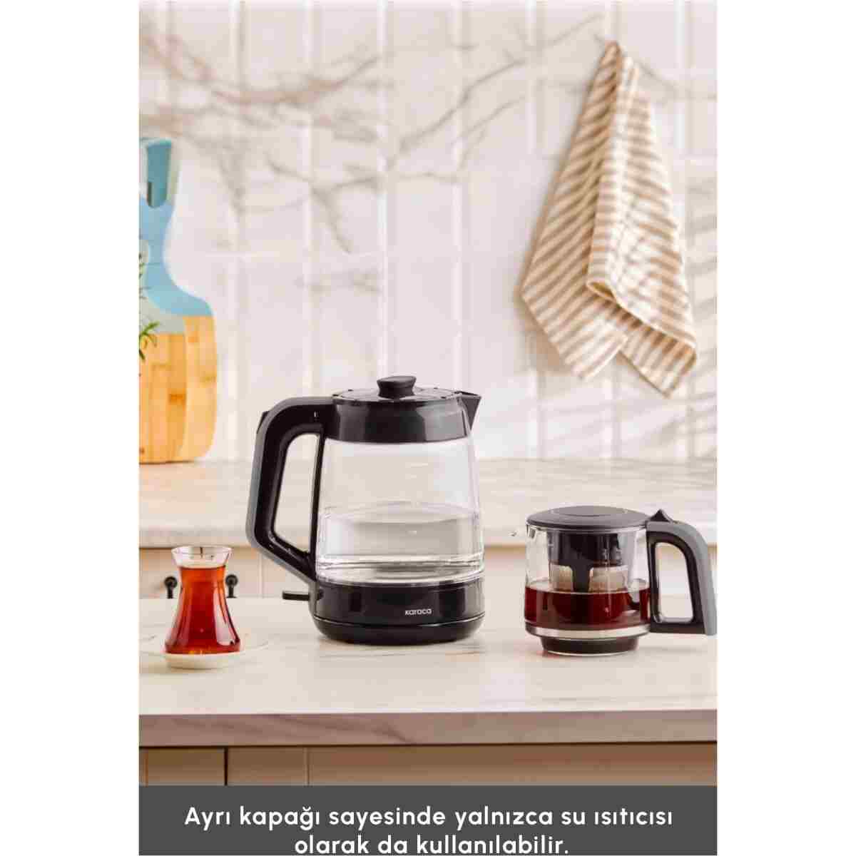 Karaca Glass Tea XL 2 in1 Cam Çay Makinesi Space Gray - Görsel 5