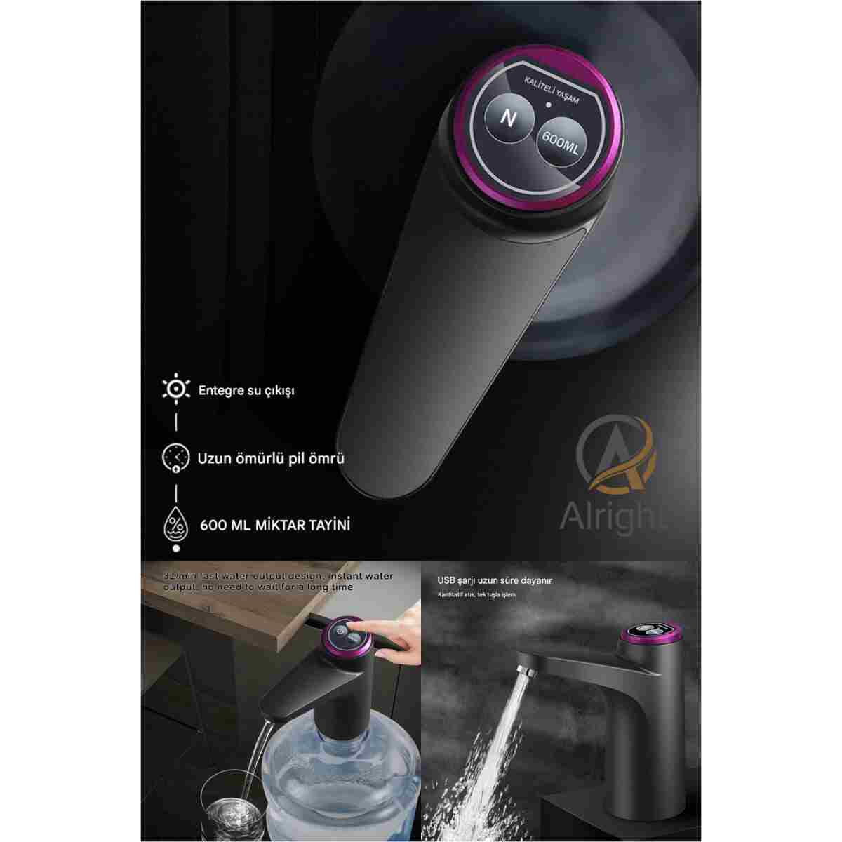 Alright Yeni Nesil Damacana Pompası Tuşlu Limit Ayarlı Su pompası Taşınabilir Tasarım (carboy pump) - Görsel 4