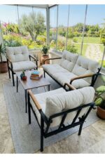 Madame Home Gri Balkon, Bahçe,teras,cafe - Salon - Metal Kanepe Koltuk Takımı - 2 1 1 Sehpa - Görsel 2