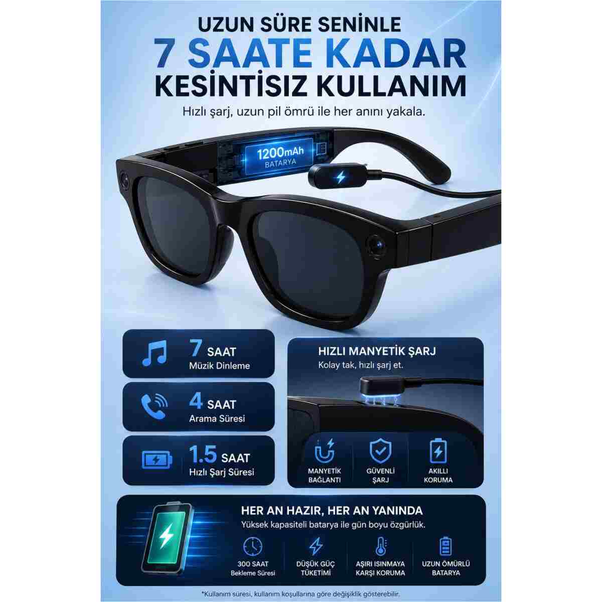 Zineets Ultra HD Eller Serbest Wifi Güneş Gözlük Aksiyon Kamerası Gizli Aİ Destekli Akıllı Gözlük Dİl Çevirici Özellikli - Görsel 14