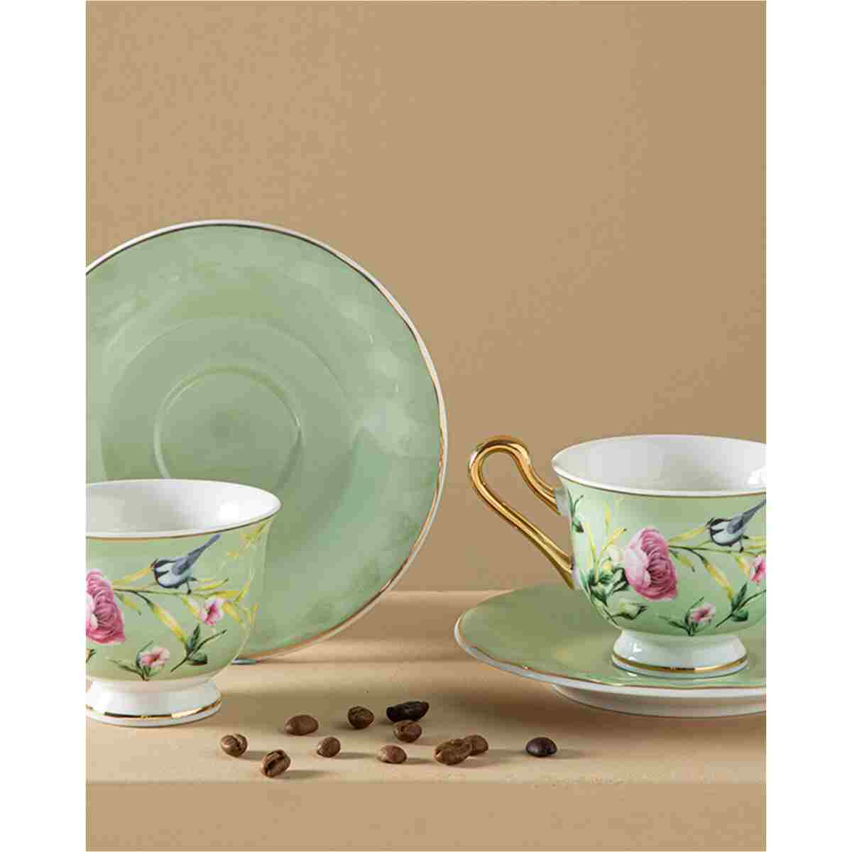 English Home Vanilla New Bone China 4 Parça 2 Kişilik Kahve Fincan Takımı 90 ml Açık Yeşil - Görsel 2