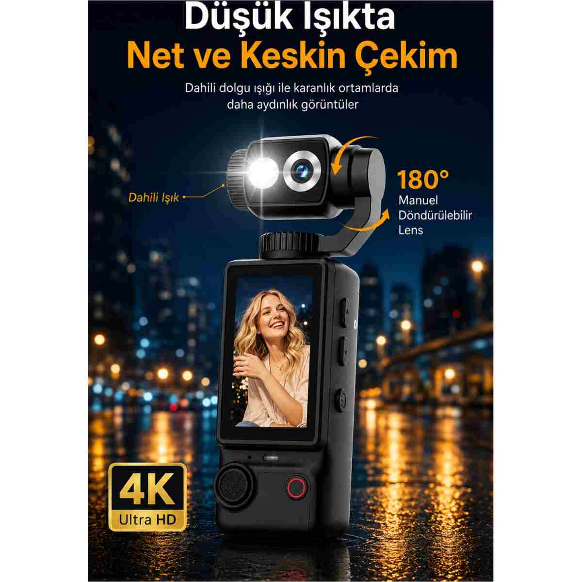 SEYUTECH 4K Ultra HD Mini Aksiyon Kamerası 2.0 inç Ekranlı Mikrofon Destekli Oto Fokus Özellikli 180° Döner Başlıklı Vlog Kamera - Görsel 3