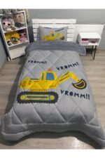 yok yok evim eve dair her şey Welsoft Pofuduk Çift Taraflı KEPÇE İŞ MAKİNALARI Desenli Tek Kişilik Yorgan Uyku Seti - Görsel 10