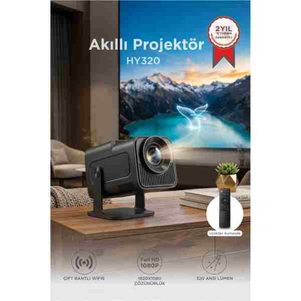 Torima Projeksiyon Cihazı Taşınabilir Ev Sinema 4K 1080P Android Akıllı Projektör HY320 Siyah