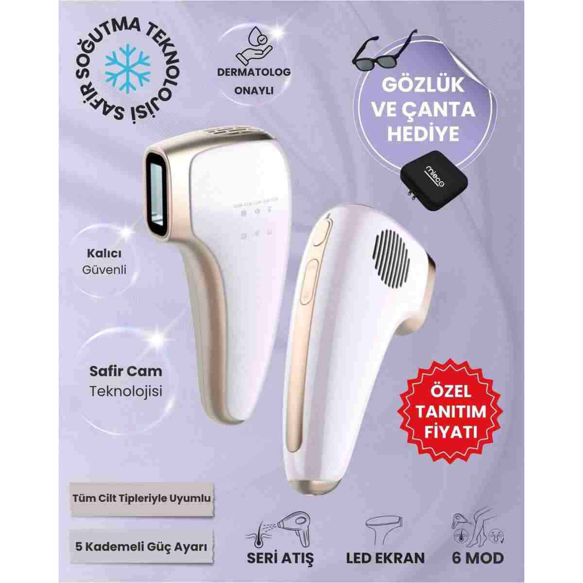 Mieco Safir Soğutma Özellikli ipl Lazer Epilasyon Aleti (Safir Cam)-Rosegold + Gözlük ve Çanta Hediyeli - Görsel 8