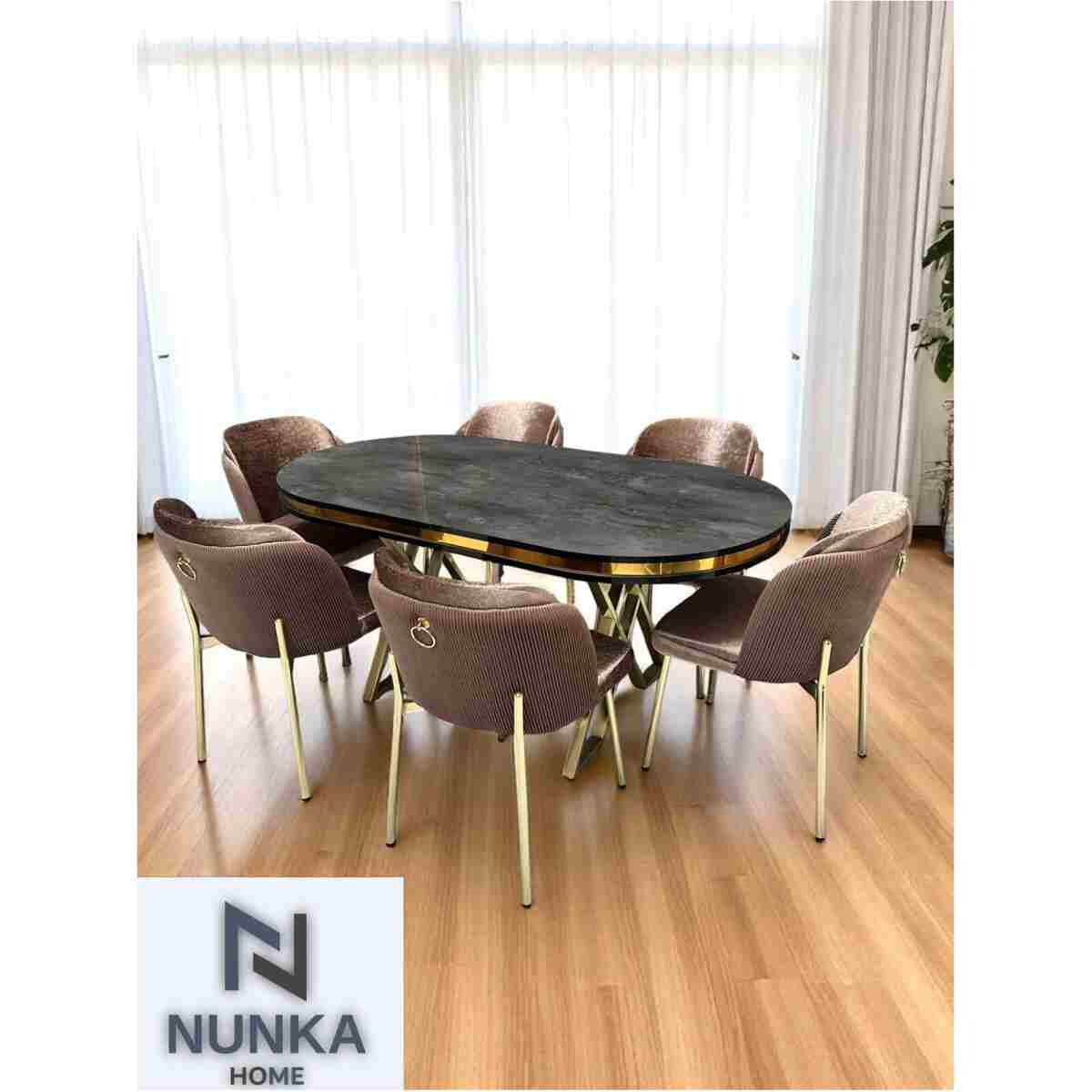 NUNKA HOME Arya Gold Line Serisi Cappuccino Renk +6 Sandalyeli Mdf Lak Panel İroni Masa Takımı - Görsel 2