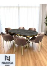 NUNKA HOME Arya Gold Line Serisi Cappuccino Renk +6 Sandalyeli Mdf Lak Panel İroni Masa Takımı - Görsel 2