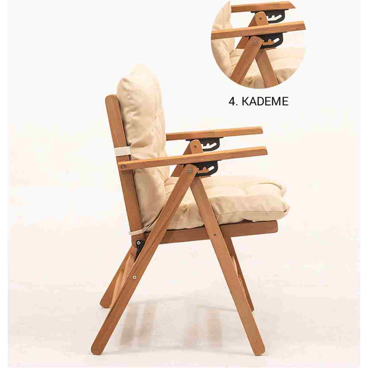 Meya Dekor Minderli Loretta Masa Sandalye Seti 4+1 Ahşap Bahçe Balkon Teras Katlanır Set 120x70 cm - Görsel 10