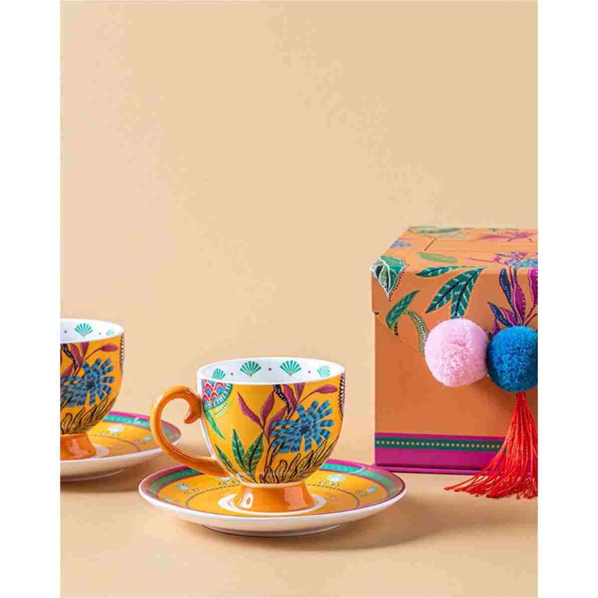 English Home Exotic Wild New Bone China 4 Parça 2 Kişilik Kahve Fincan Takımı Sarı - Görsel 3