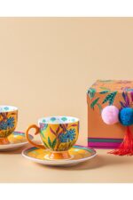 English Home Exotic Wild New Bone China 4 Parça 2 Kişilik Kahve Fincan Takımı Sarı - Görsel 3