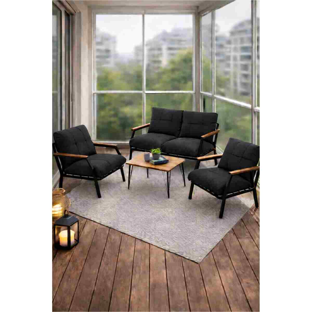 UFUK HOME Bahçe Mobilyası 2 1 1 Miray Bahçe Takımı Metal Sehpalı Balkon Takımı Çay Seti Nn211 - Görsel 9