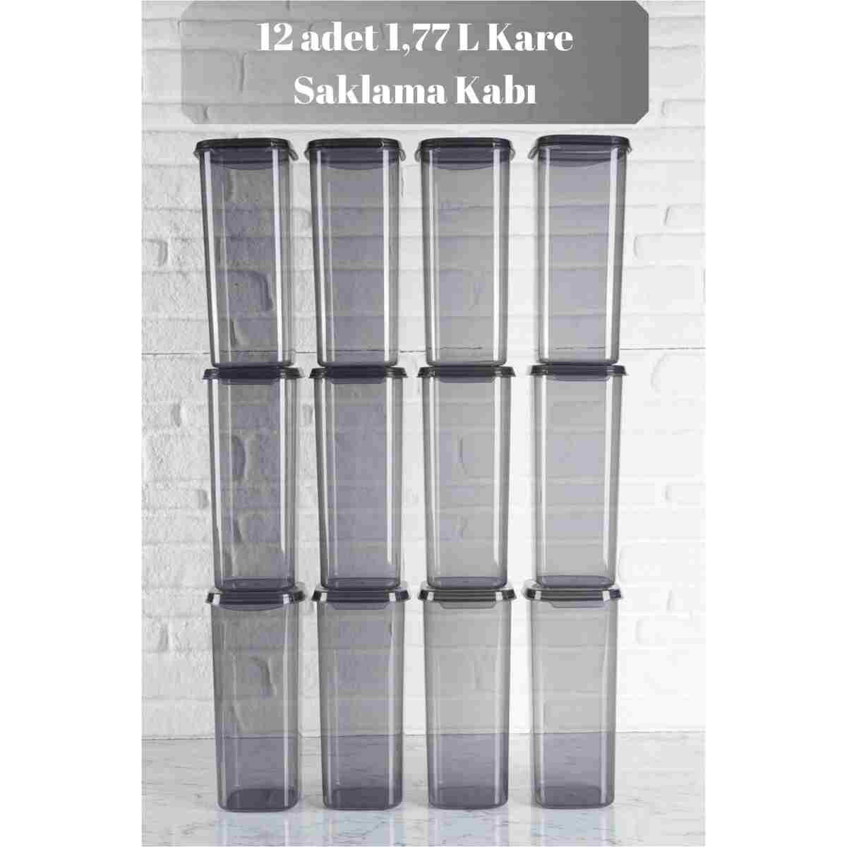 HomeDesigner 12'li Büyük Mega Boy Kare Square Erzak Saklama Kabı Seti 1770 ml - Havasızdırmaz Özel Kapak - Görsel 6