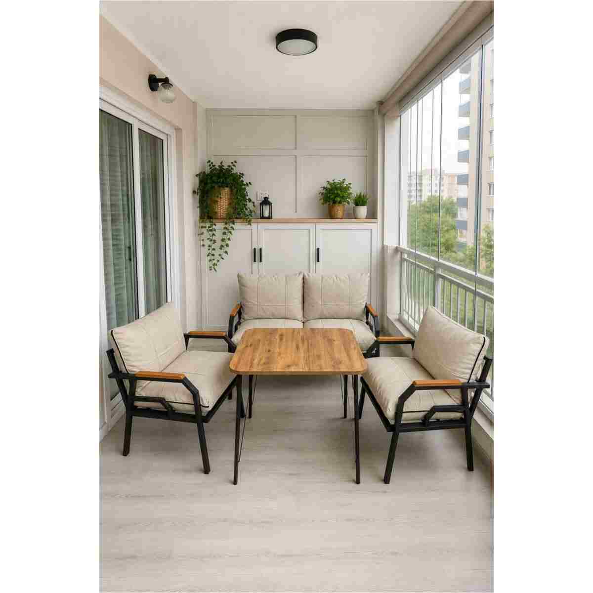 Dekoport Kutay Balkon Takımı, Bahçe Takımı, Çay Seti Koltuk Takımı, Metal Kanepe 2-1-1 50x80 Masalı Gri - Görsel 5