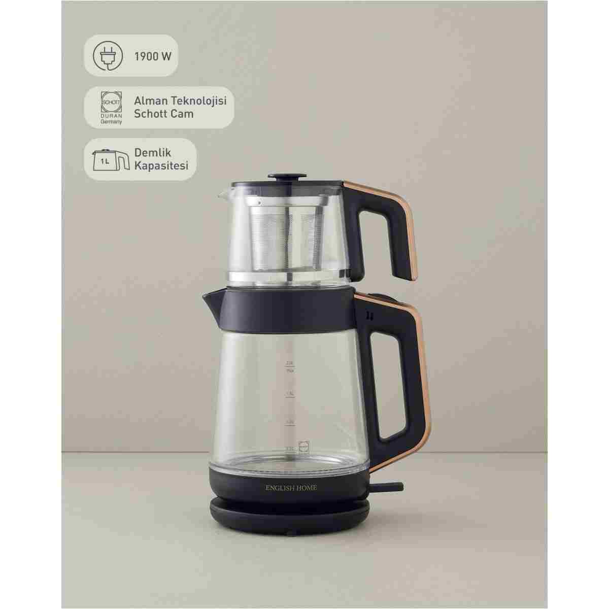 English Home CMK 6001 Cam Çay Makinesi ve Kettle Siyah-Bakır - Görsel 9