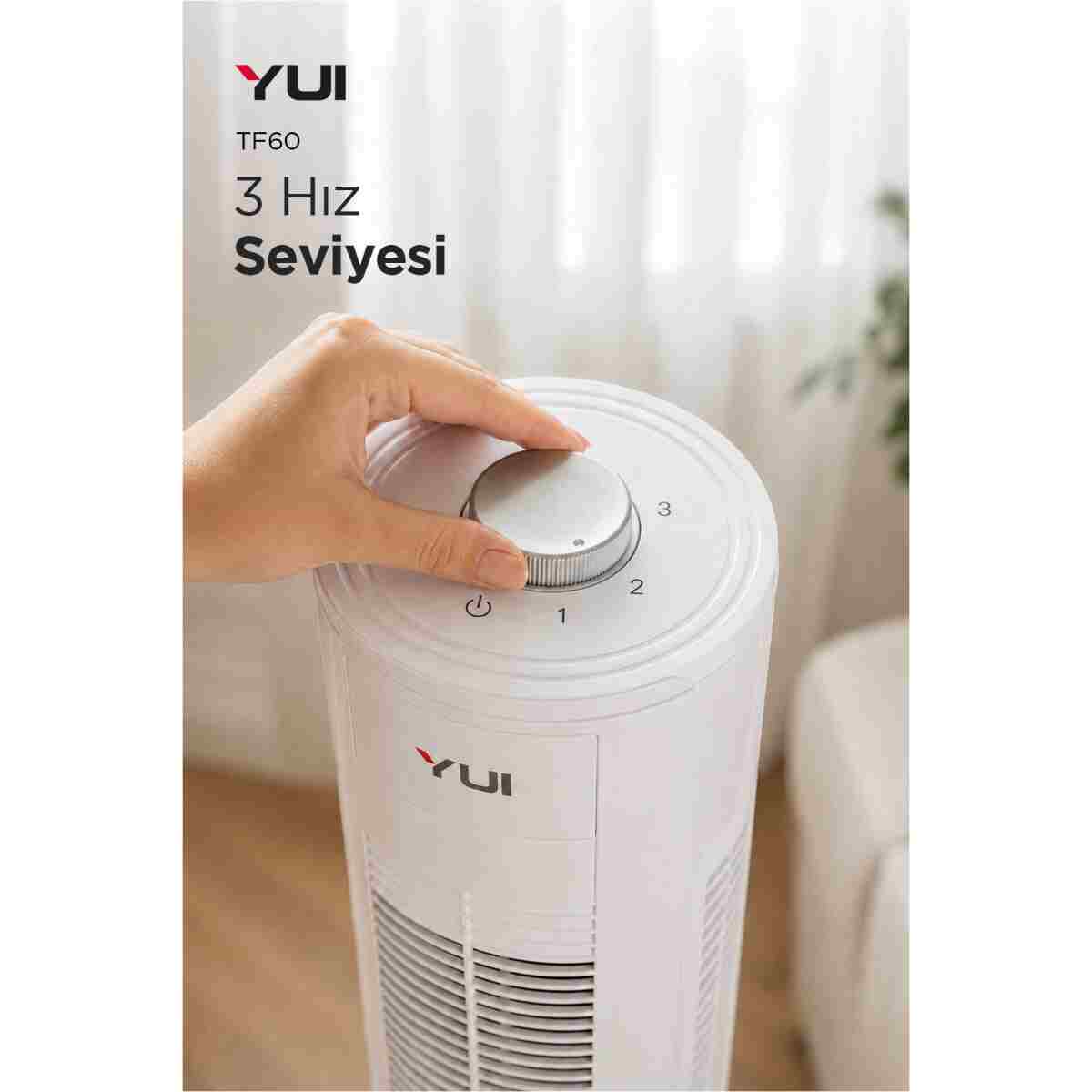 Yui TF60 60W 90 Cm 3 Hız Ayarlı Kule Tipi Vantilatör Fan - Beyaz - Görsel 4