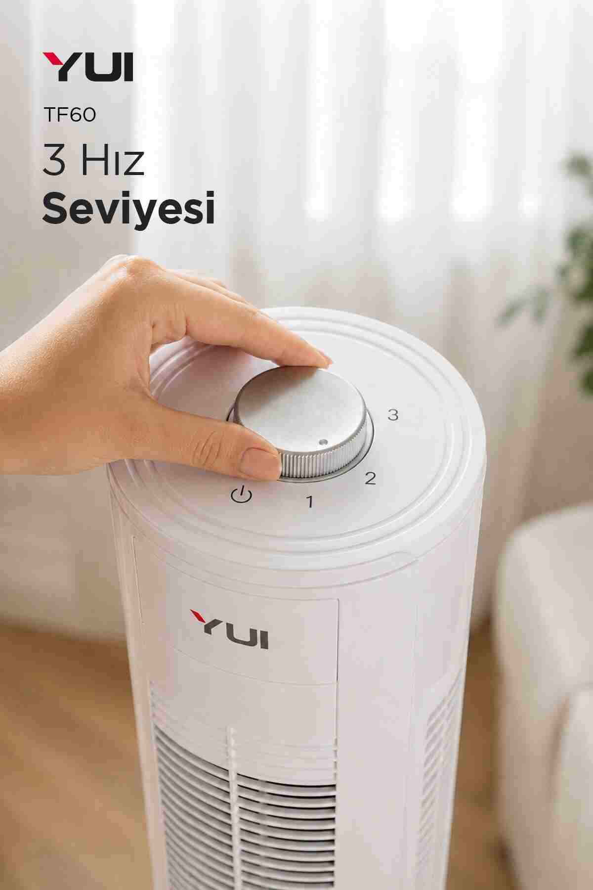 Yui TF60 60W 90 Cm 3 Hız Ayarlı Kule Tipi Vantilatör Fan - Beyaz - Görsel 4