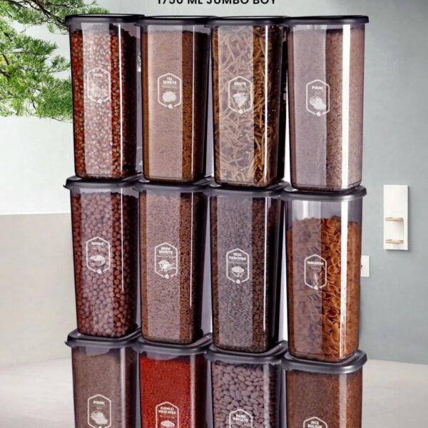 Kitchen Life 12'li Jumbo Boy Etiketli Square Kare Erzak Saklama Kabı Seti 1750 ml - Sert Kapak
