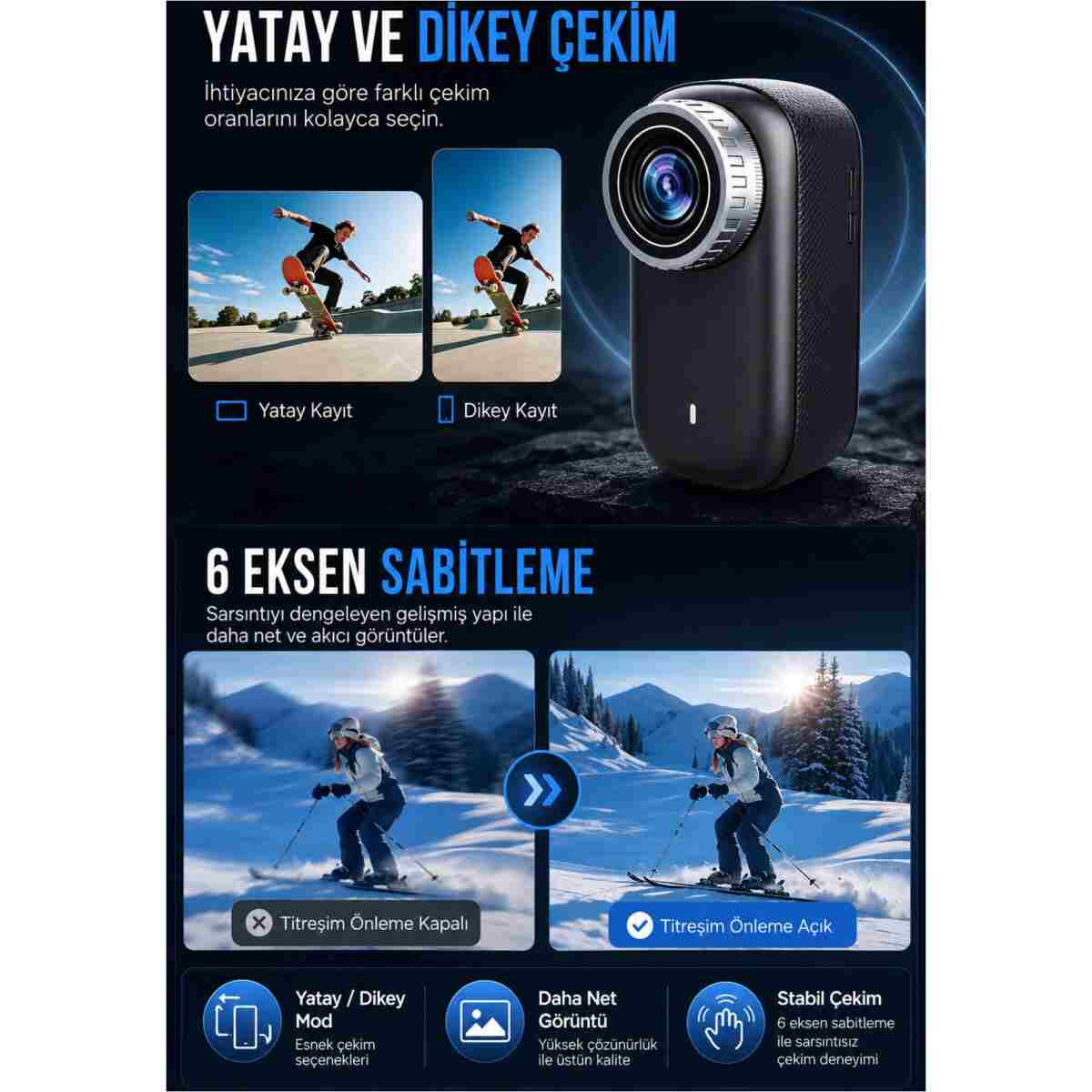 SEYUTECH 4K Ekranlı Mini Aksiyon Kamerası 360° Lens Dönüşü Bataryalı Taşınabilir Wireless Vlog Kamerası - Görsel 12