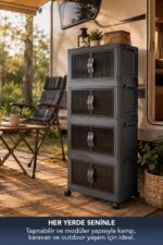 Lavine ”MEDIUM” 4 Katlı Portatif Dolap Organizer 30LT Çok Amaçlı Mıknatıs Kapaklı, Katlanır, Tekerlekli - Görsel 17