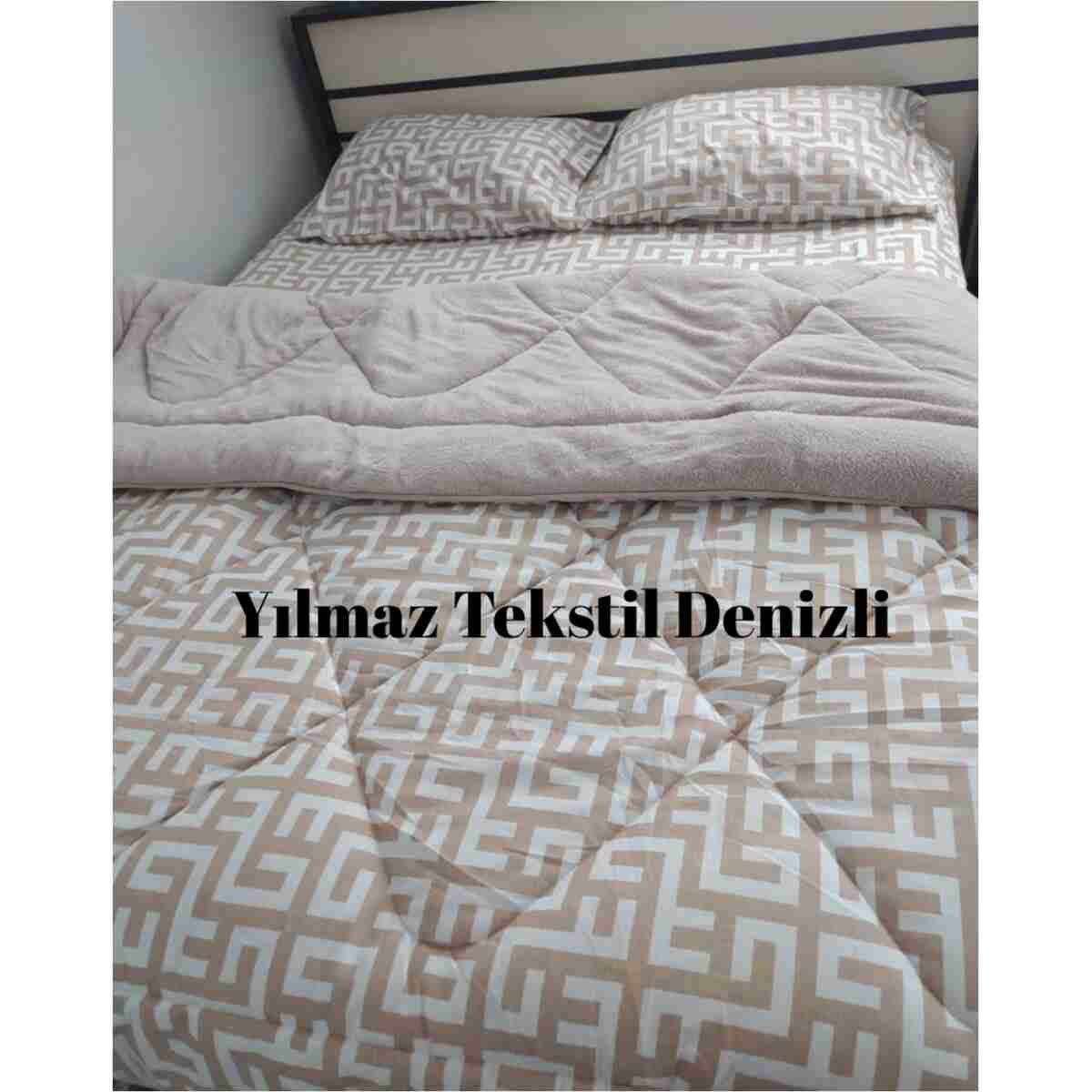 Home Çift Kişilik Welsoft Yorgan Uyku Seti Bej Labirent | Lastikli Çarşaflı | Çeyiz Seti | Çeyiz Takımı - Görsel 10
