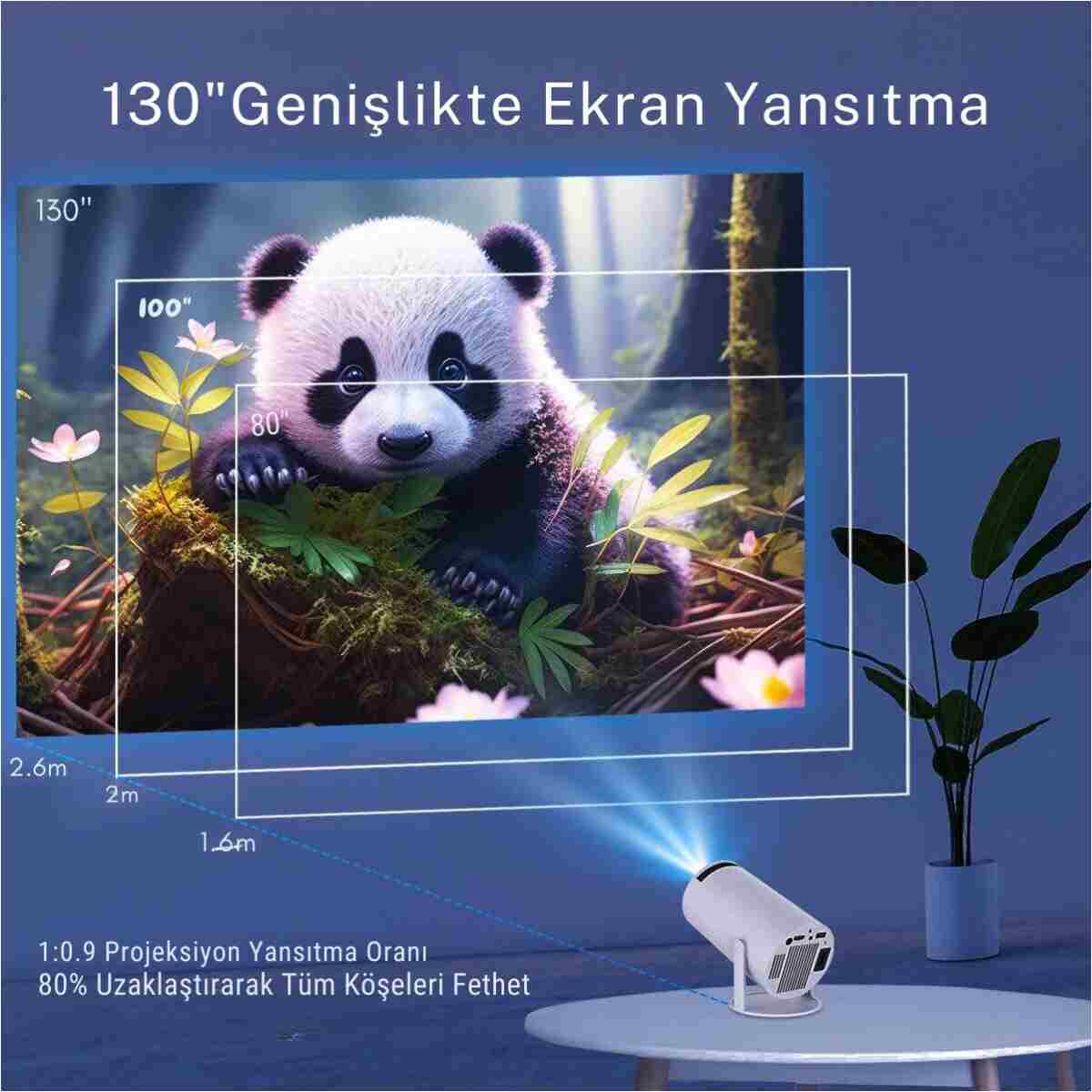 Omaze Taşınabilir Android Sinema Projeksiyon Wifi Destekli En Güncel Sürüm Akıllı Projektör Beyaz 720p - Görsel 8
