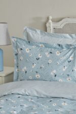 Karaca Home Daisy %100 Pamuk Çift Kişilik Nevresim Takımı Mint Mavi (PP) - Görsel 11
