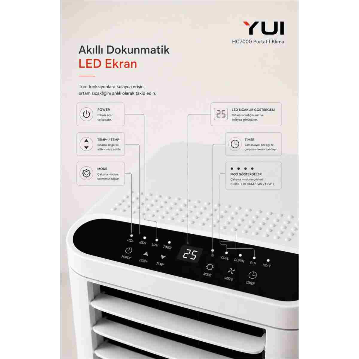 Yui HC7000 7000 BTU Soğutmalı & 6140 BTU Isıtma Portatif Klima (Uzaktan Kumandalı) - Görsel 3