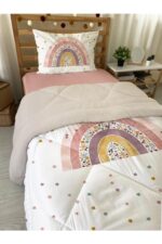 Evmila Gökkuşağı ve Kır Çiçeği Desenli Tek Kişilik 160x220 Cm Welsoft Çift Taraflı Yorgan Ve Uyku Seti - Görsel 7