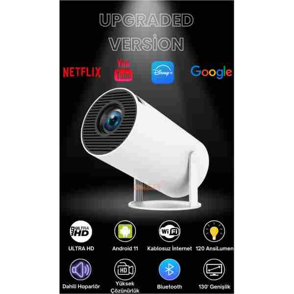 Omaze Taşınabilir Android Sinema Projeksiyon Wifi Destekli En Güncel Sürüm Akıllı Projektör Beyaz 720p