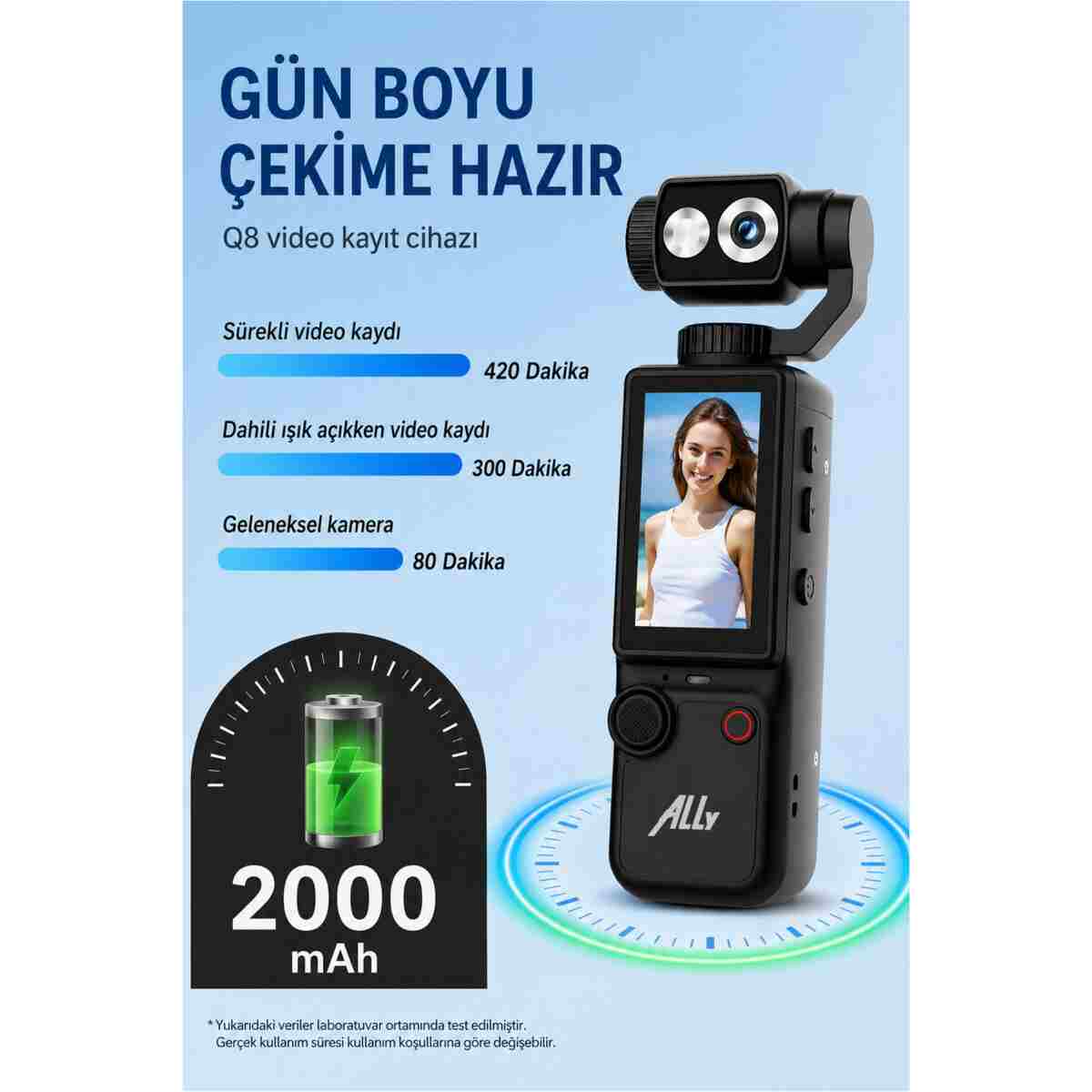 Ally Q8 PocketPro 4K Ultra HD Dijital Aksiyon ve Vlog Kamerası - Görsel 4