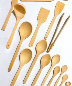 Kitchen Mania 15 Parça Yağlı Kayın Ahşap Kaşık Tahta Spatula Servis Kepçe Ağaç Çatal Maşa Seti