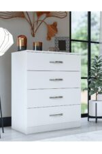 Metalia Gm 083 Almina 4 Çekmeceli Düğme Kulplu Beyaz Şifonyer - Görsel 6