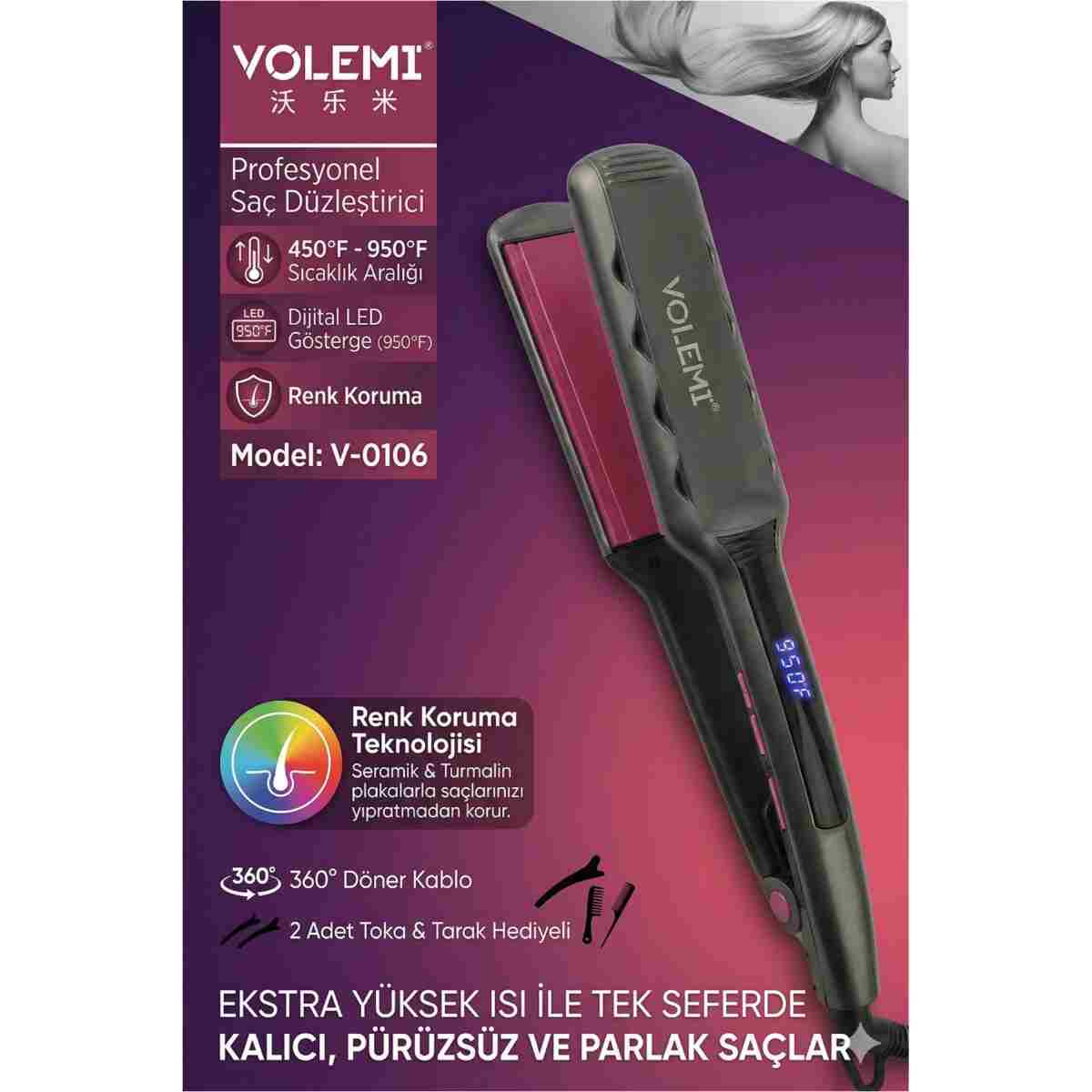 VOLEMİ Profesyonel 2200W Hava Üflemeli Saç Şekillendirici İyonik Düzleştirici Fön Tarağı Ve Hacim Verici Fırça V-0167 - Görsel 16