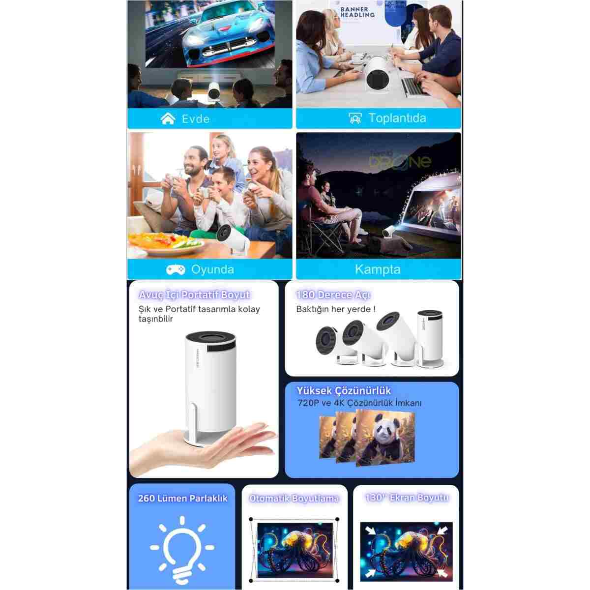 Teknodrone Taşınabilir Android Projeksiyon En Güncel Versiyon Wifi Destekli Akıllı Sinema Projektör Ultra Hd - Görsel 10