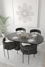 AVVİO Miranda Ptt Silindir Ayak 80x140 Oval Yemek Masası Mutfak Masası Masa Sandalye Takımı