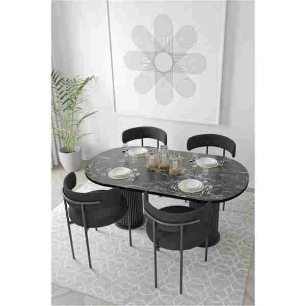 AVVİO Miranda Ptt Silindir Ayak 80x140 Oval Yemek Masası Mutfak Masası Masa Sandalye Takımı