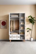 Kilim Mobilya Bohera Bohem Üç Kapaklı Dolap (MDF kapaklı, yüksek ayaklı, iki çekmeceli , 200cm yükseklikte) - Görsel 9