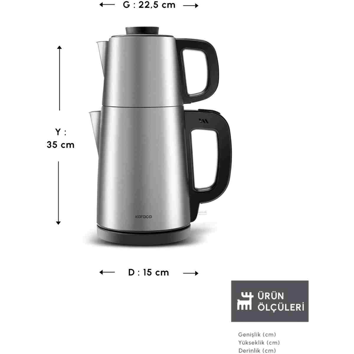 Karaca Tea Break 2 In 1 Çelik Su Isıtıcı Çay Makinesi Inox Siyah - Görsel 2