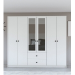 Metalia Gm 036 Lüx 6 Kapı 2 Çekmeceli Düğme Kulplu Aynalı Gardırop