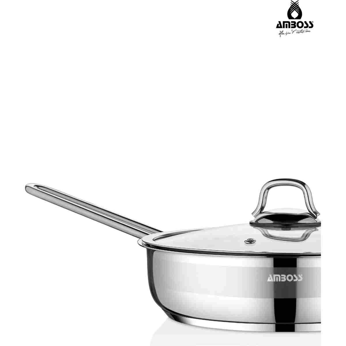 Amboss Saphire Paslanmaz Çelik 26 cm Cam Kapaklı Çelik Tava - Görsel 4