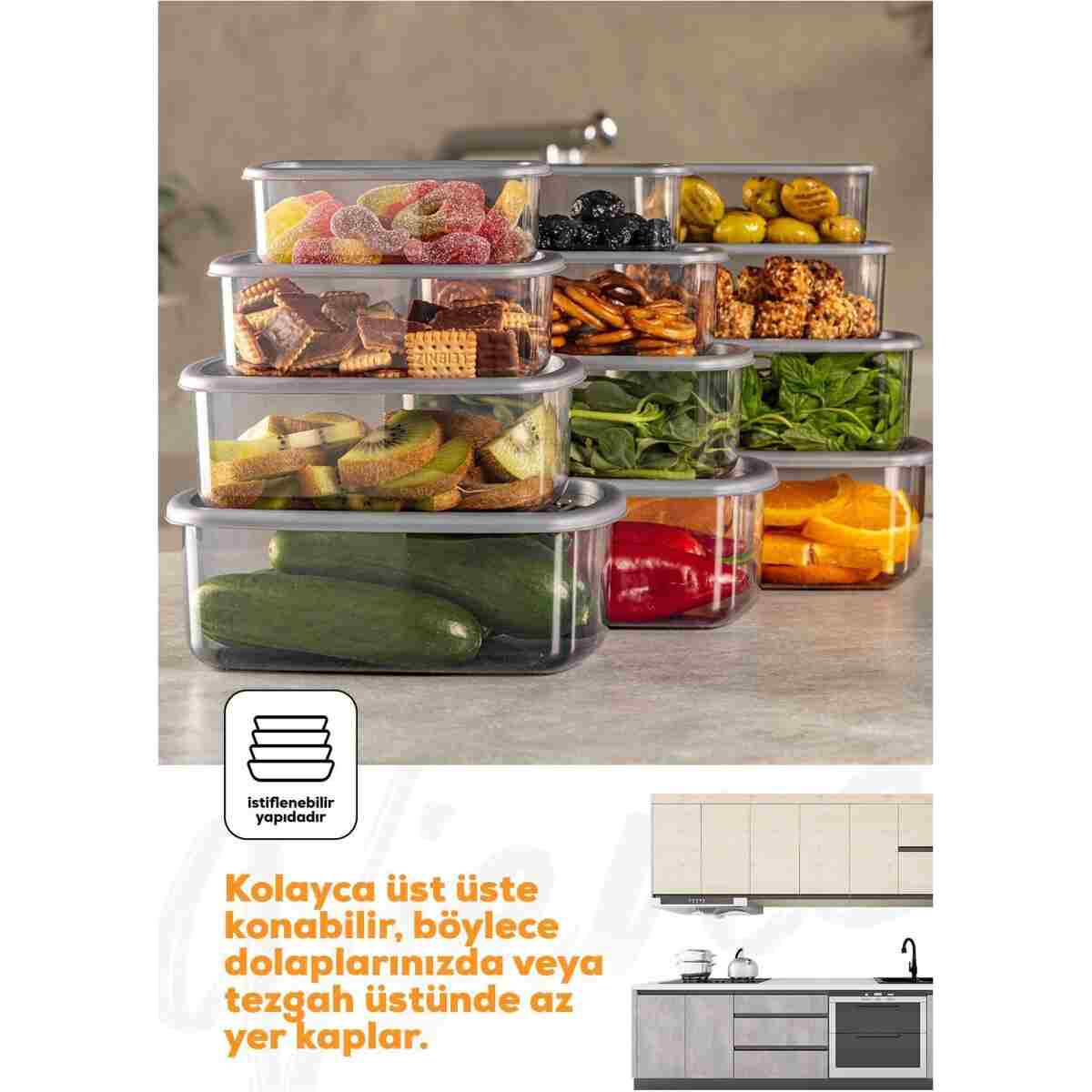 Vienev 12'li Hava Geçirmez Saklama Kabı Seti Antrasit 3x(250-500-750-1200 ML) - Görsel 6