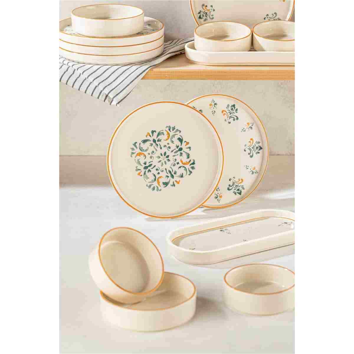 Vienev Klasik 14 Parça 6 Kişilik Stackable Kahvaltı Takımı - Lüx Kahvaltılık Sunum Seti Tabağı - Görsel 3