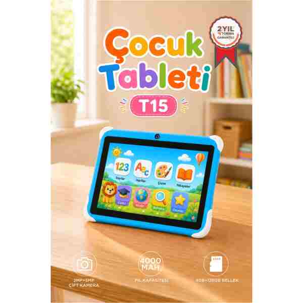 Torima Tablet 4GB 128GB Kılıf Hediyeli Çocuk Tableti T15 Mavi
