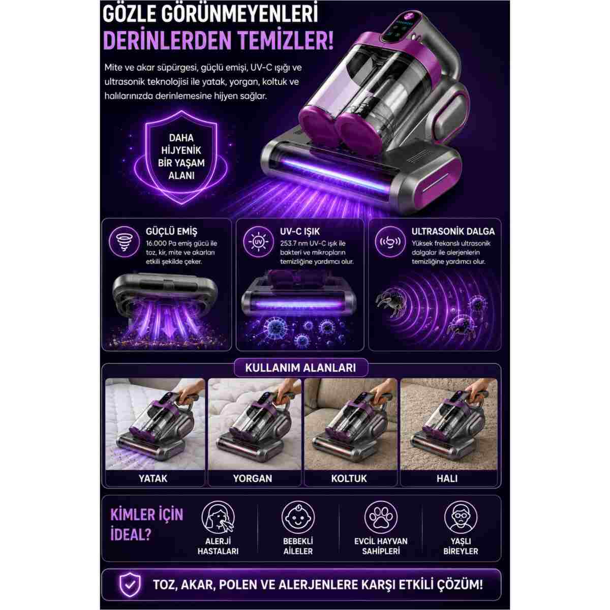 ROBO Şarjlı Çift hazneli Akar Mite Süpürgesi - Görsel 14