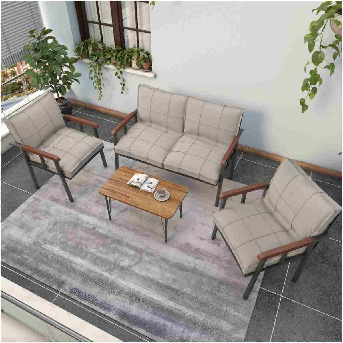 Mygusi " Modern'' Serisi Balkon, Bahçe, Cafe - Metal Kanepe Koltuk Takımı - 2 1 1 Sehpa Hediyeli - Krem - Görsel 2