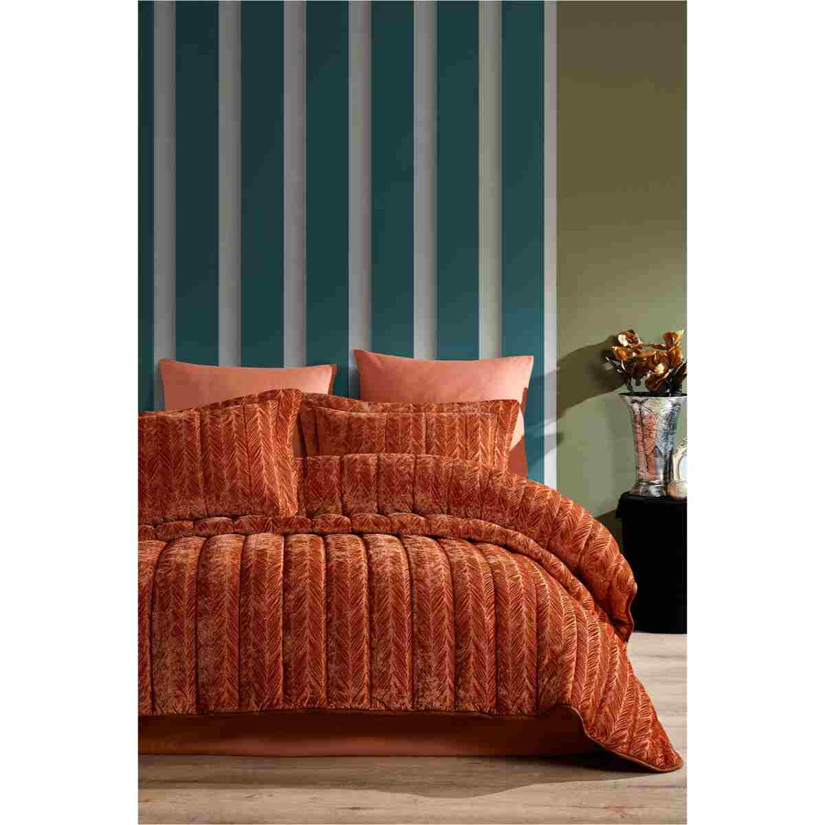 Elart Velvet Comfort Set Uyku Seti Çift Kişilik Kadife 6 parça (230x220cm) Gülkurusu - Görsel 6