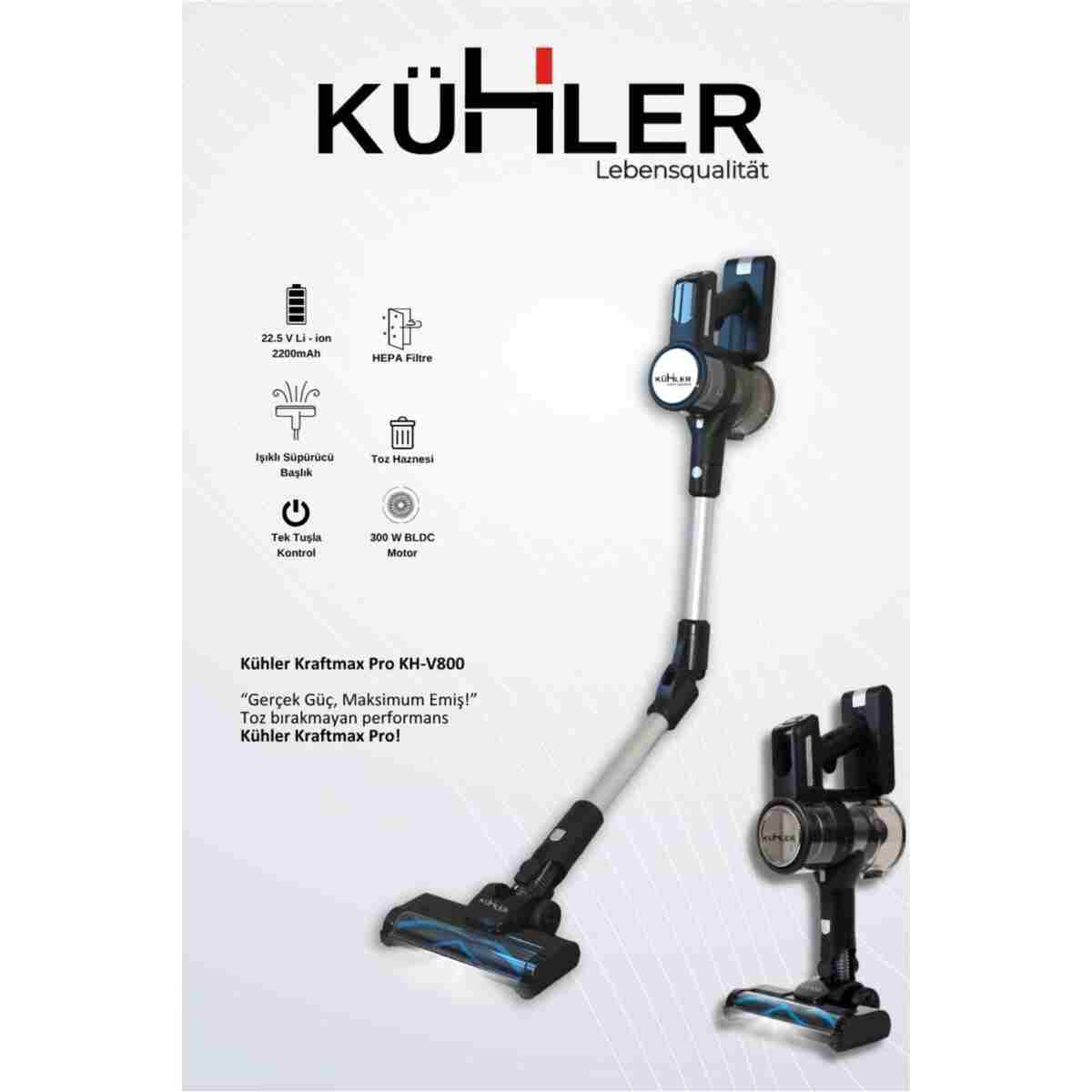 kühler Kraftmax Pro KH-V800 Kablosuz Turbo Fırçalı Katlanır Esnek Boru Teknolojisi Dikey Şarjlı Süpürge - Görsel 6