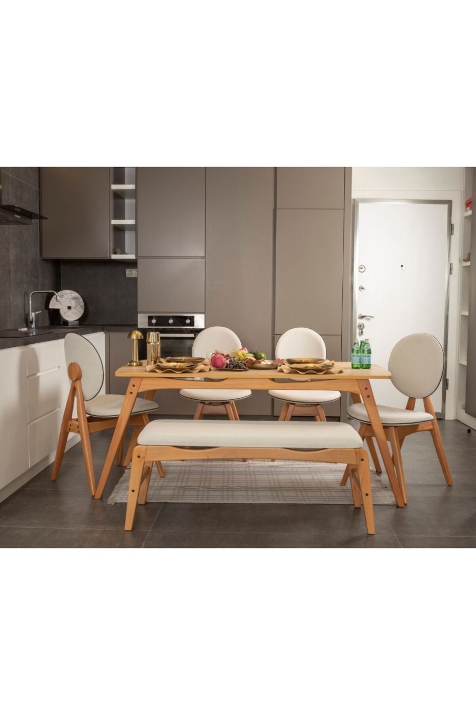 1b7b4032ca5362e444fe66c6bdd0e843 Genel Markalar Vowturkey Touch Iskandinav 4 Sandalye 1 Bench Gürgen Iskelet Mutfak&salon Masa Takımı 80x160 - Görsel 1